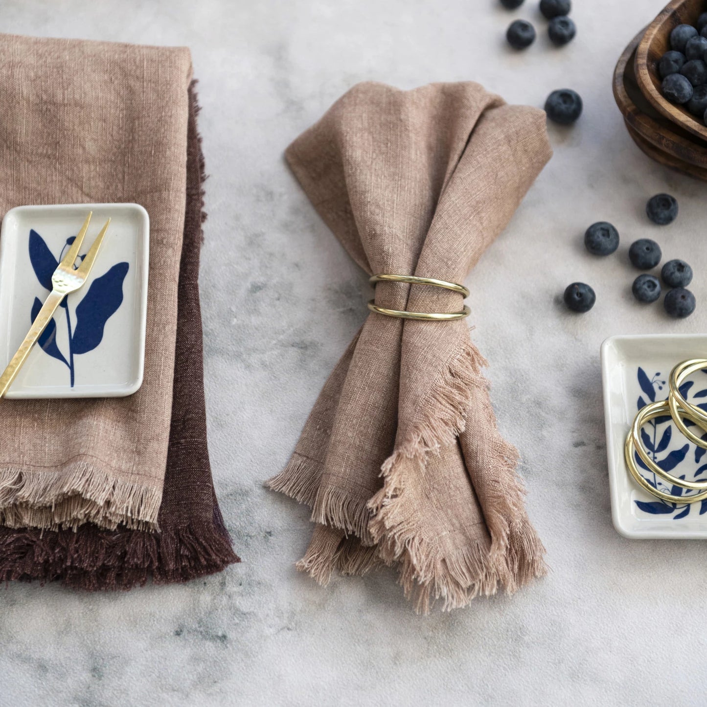 Stoneware Plates With Blue Botanicals -- 2 Sizes