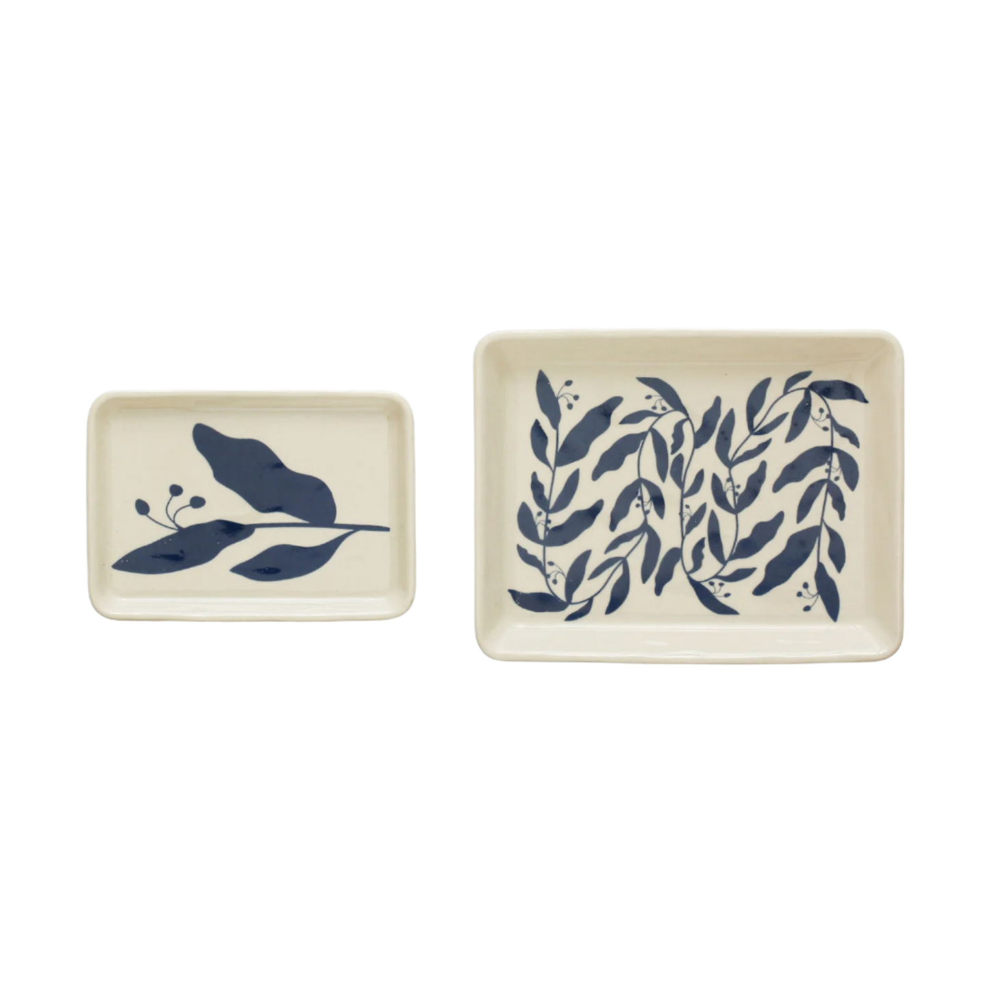 Stoneware Plates With Blue Botanicals -- 2 Sizes