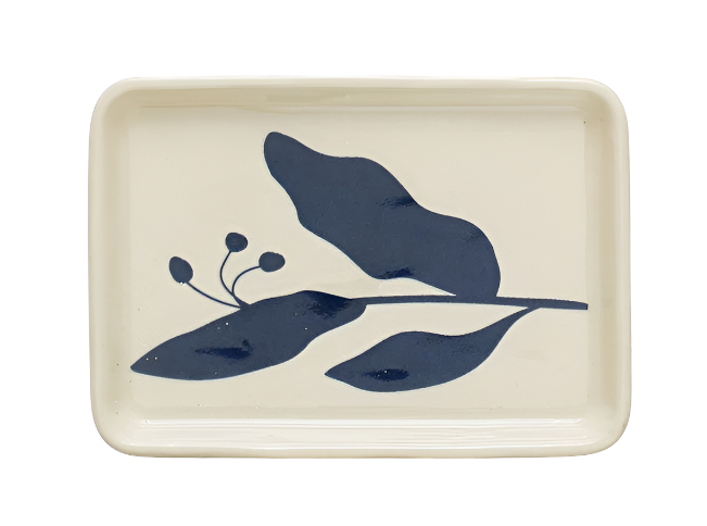 Stoneware Plates With Blue Botanicals -- 2 Sizes