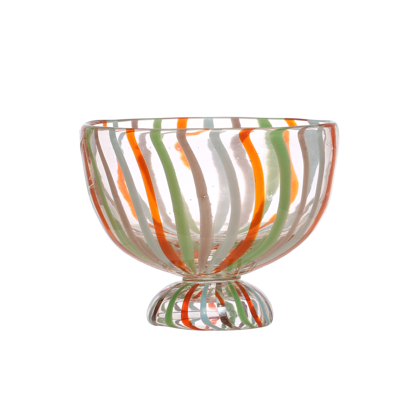 6-3/4" Round x 6"H Hand-Painted Glass Footed Bowl w/ Stripes, Multi Color