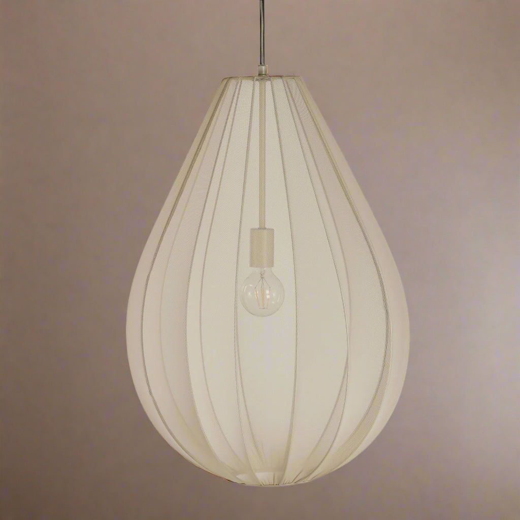 Fabric & Wire Pendant Lamp, 6' Cord, Cream Color