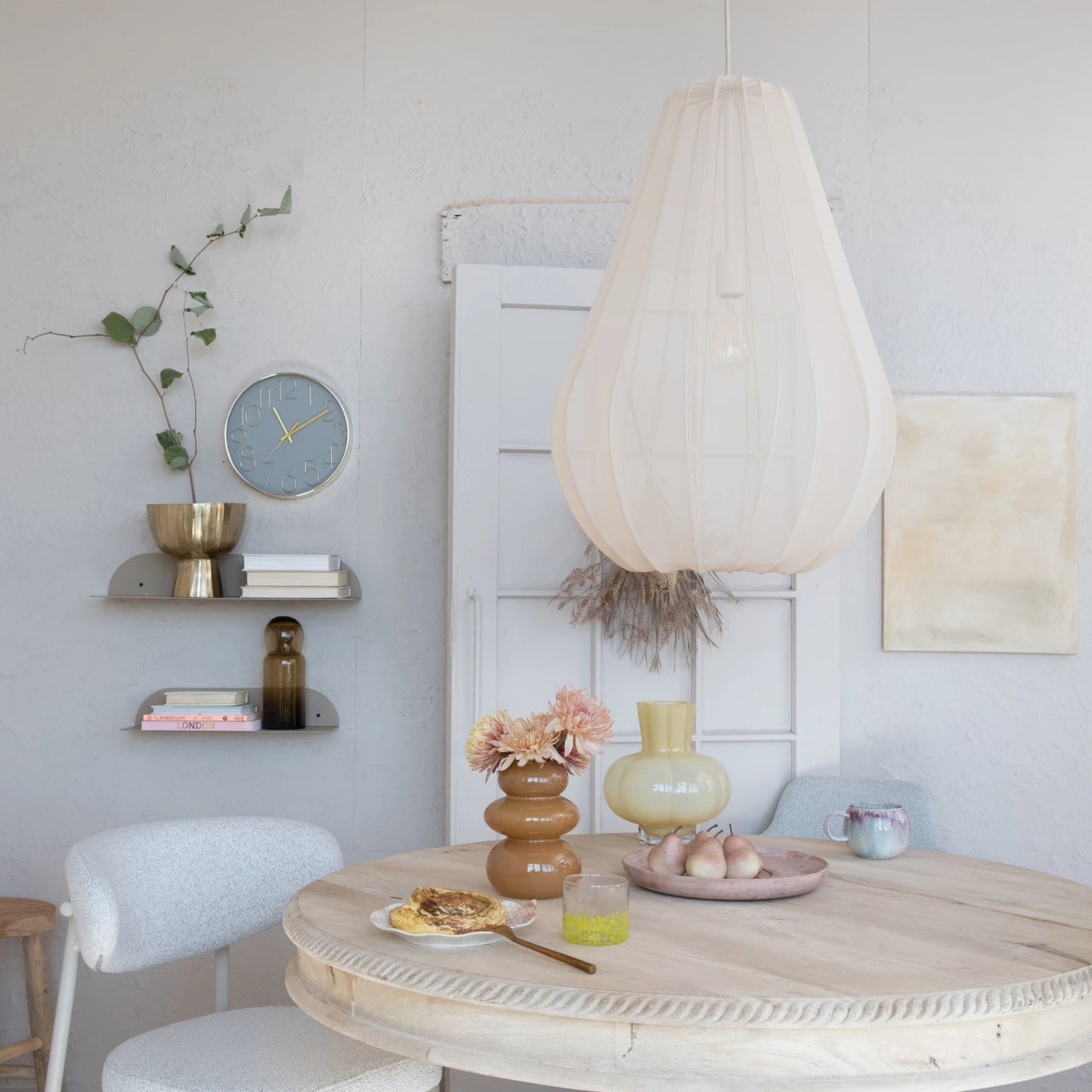 Fabric & Wire Pendant Lamp, 6' Cord, Cream Color