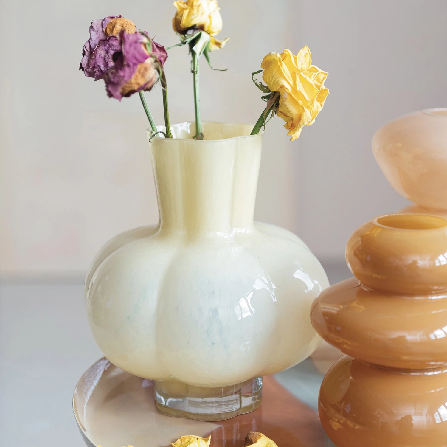 Glass Pleated Vase, Opaque Yellow