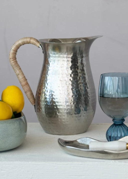 Hammered Steel & Rattan Pitcher