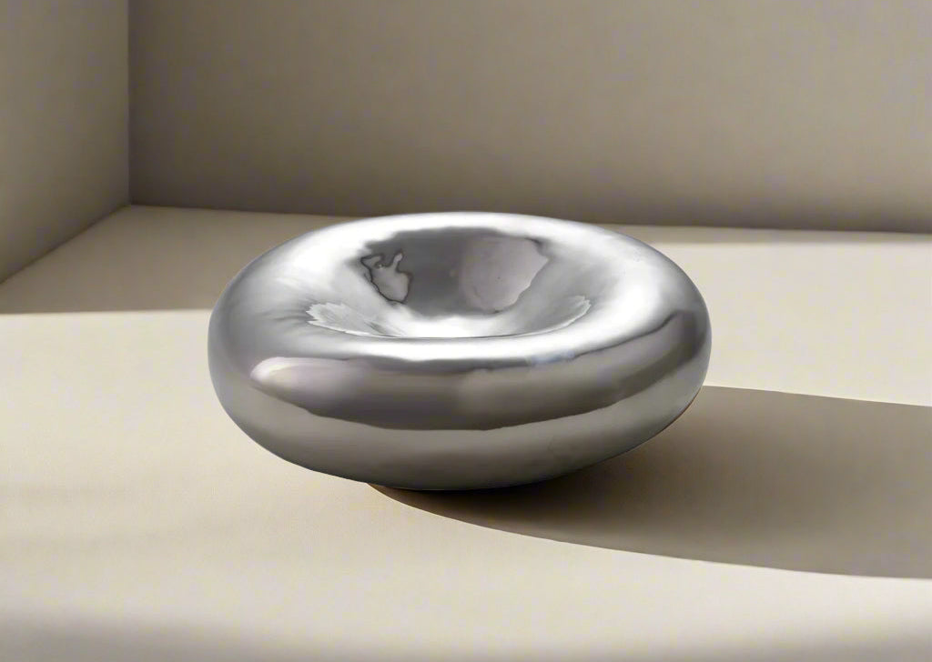 Decorative Stoneware Bowl, Chrome Finish