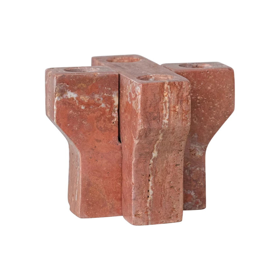 Red Travertine Interlocking Taper Holder
