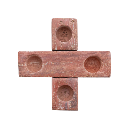 Red Travertine Interlocking Taper Holder