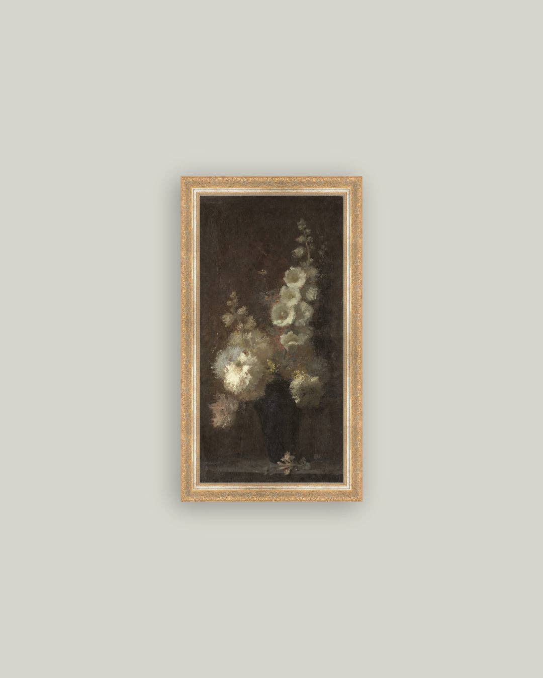 Hollyhock Bouquet Framed Antique Art