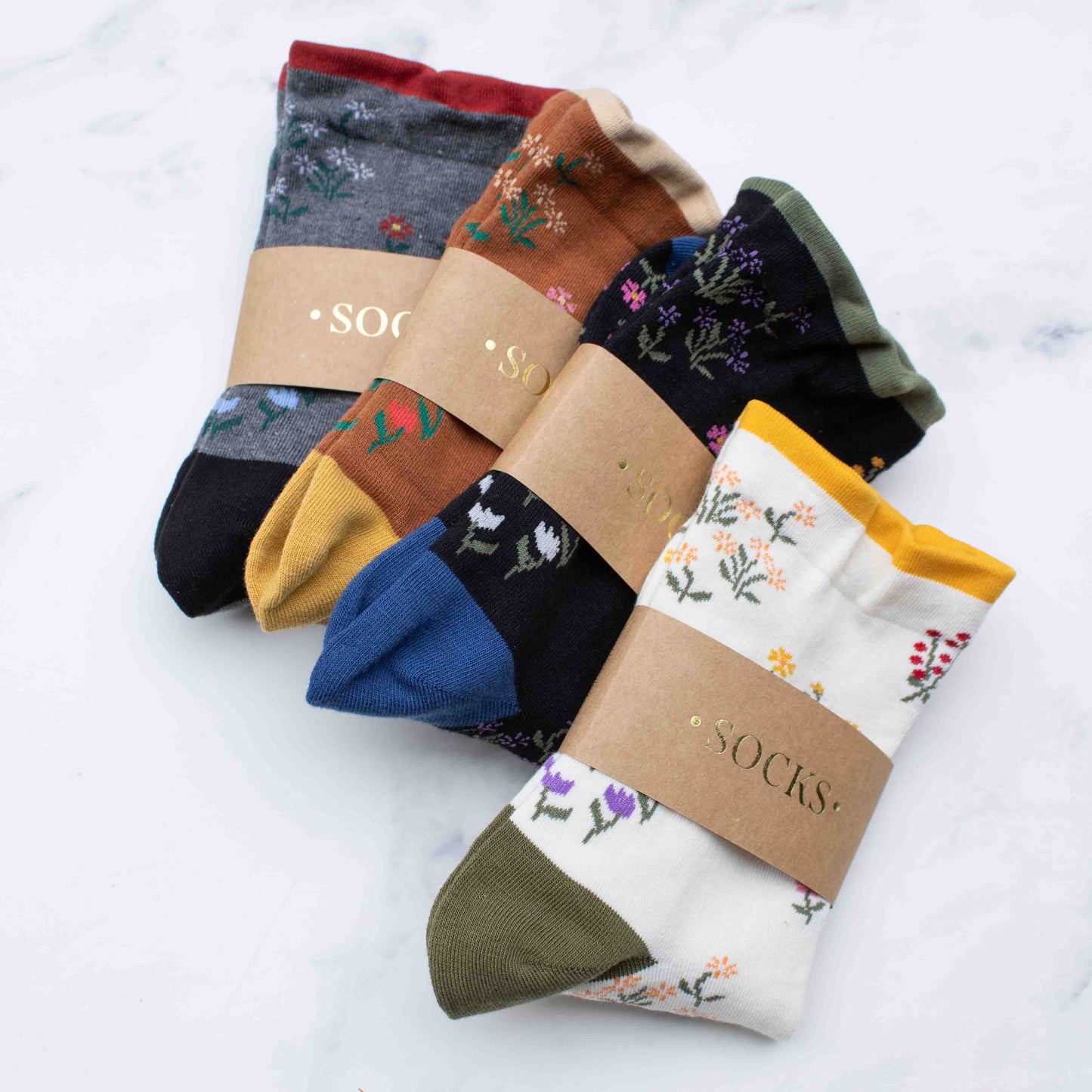 Women's Penelope Floral Casual Socks: Rust/Taupe