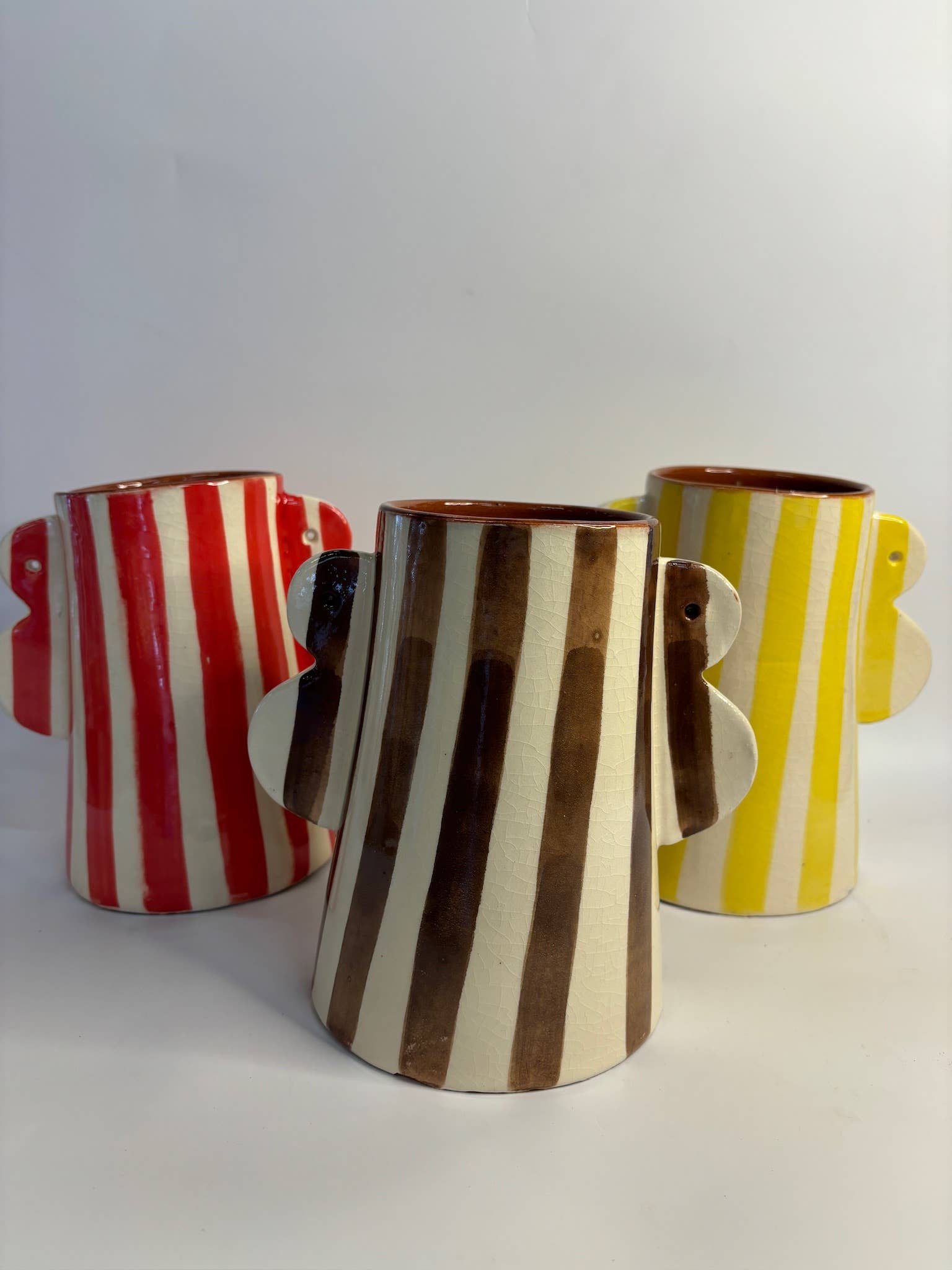 Moroccan Ceramic Striped Vase - Wings: Red