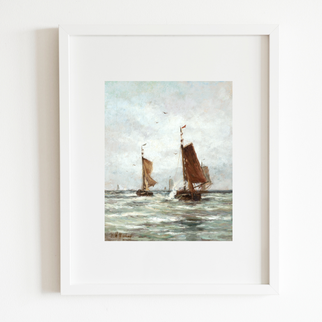 Fishing on the Choppy Sea Antique Art Print