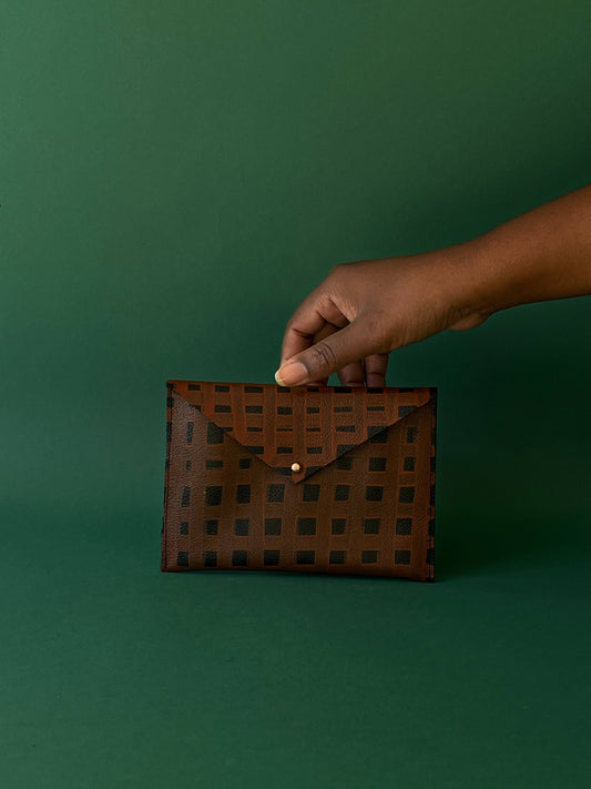 Leather Envelope Carryall - Grid-Rust