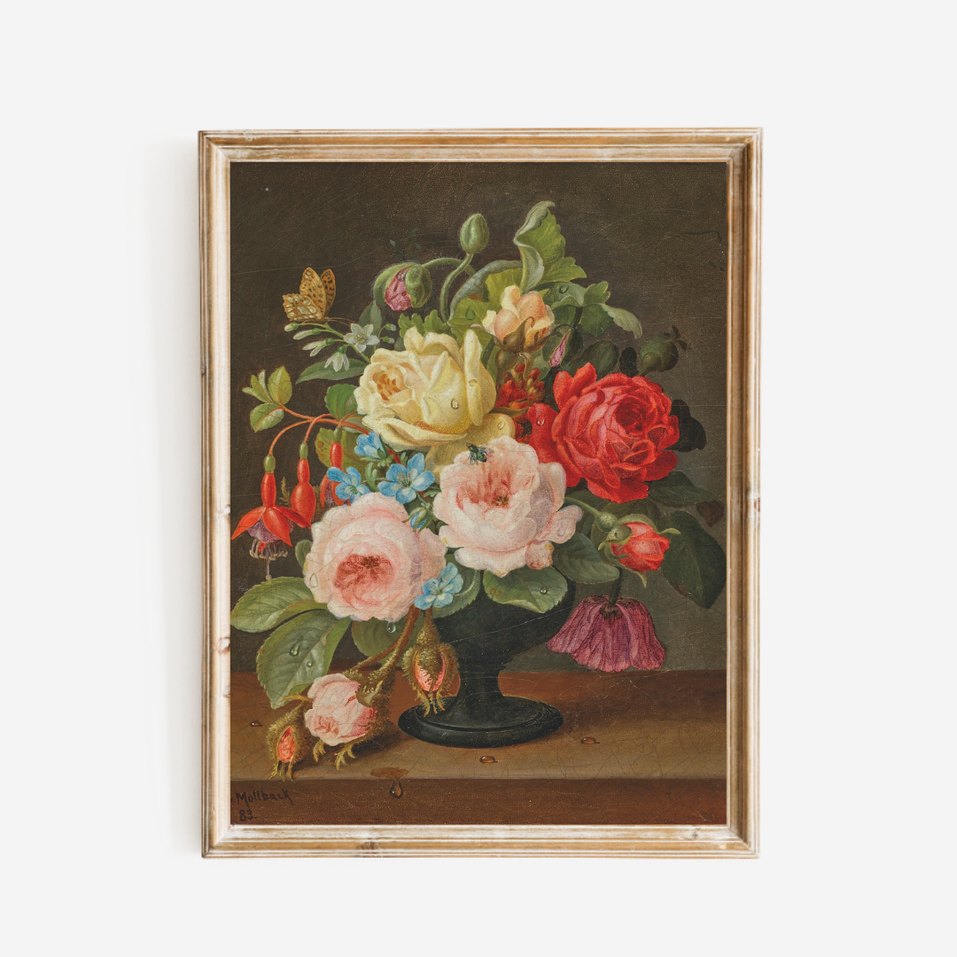 Still Life Florals 19th Century II Antique Art Print
