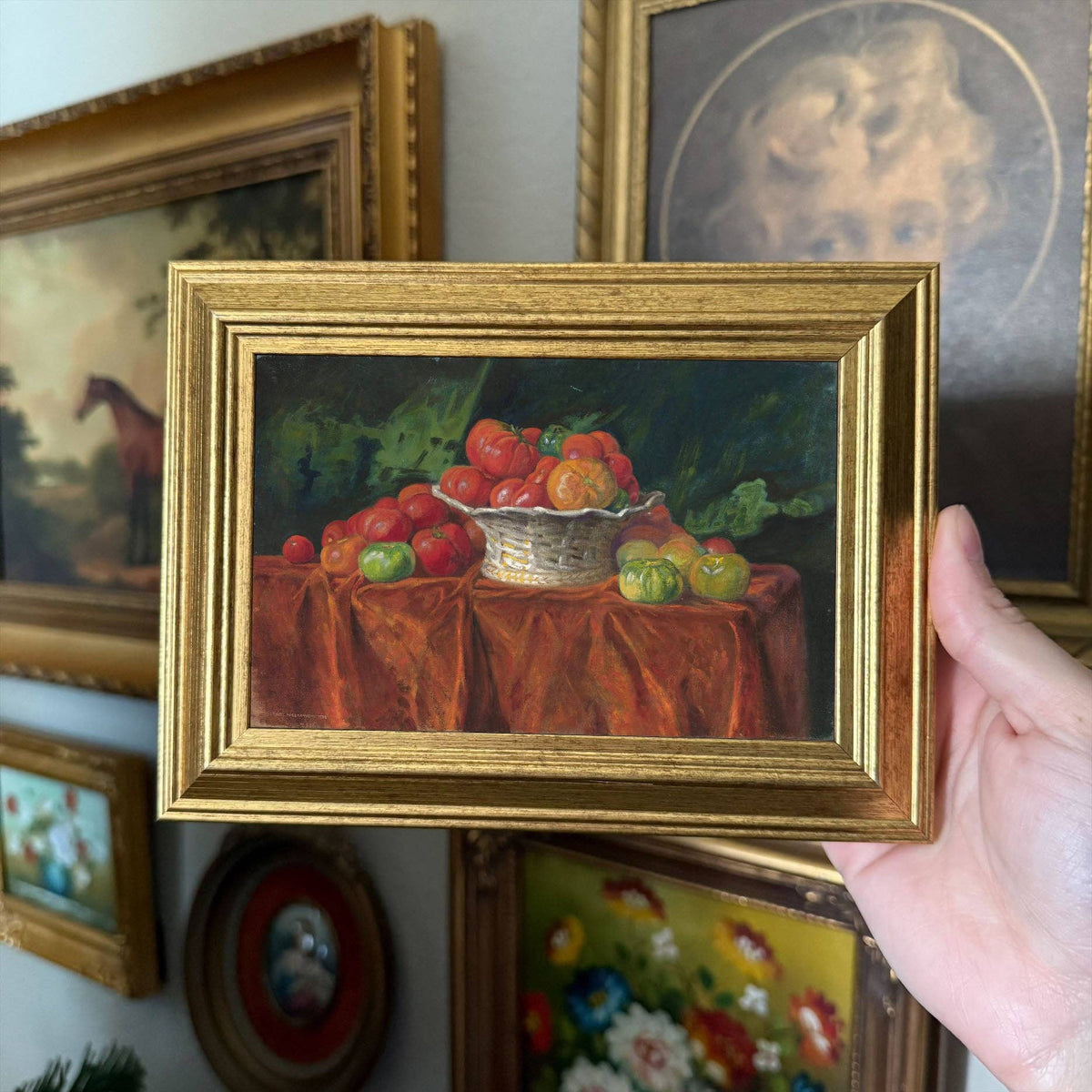 Vintage Style Basket of Tomatoes Still Life Art Print Framed