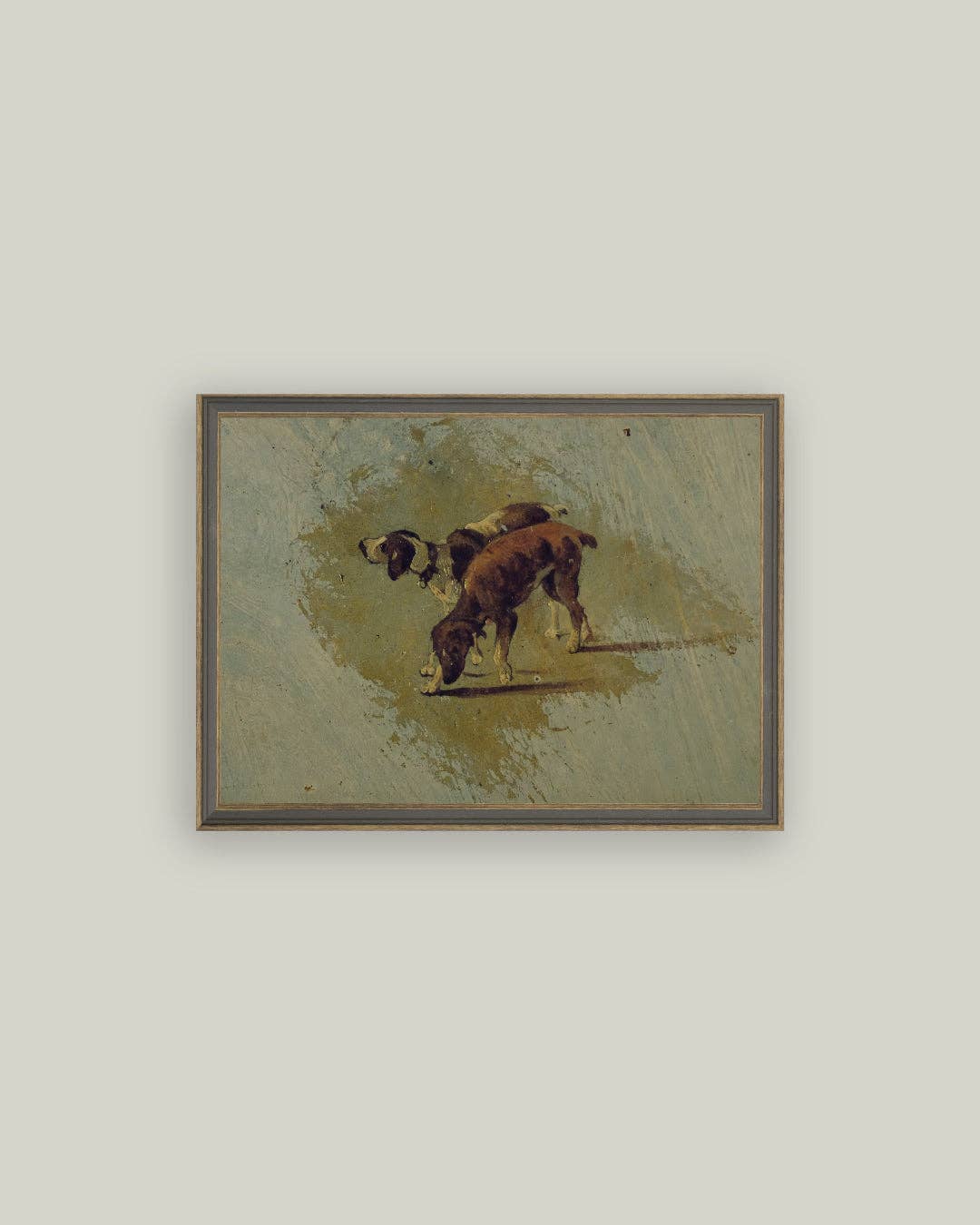 Two Dogs Framed Antique Art