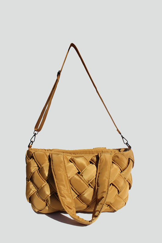 Athena Nylon Woven Tote: Tan