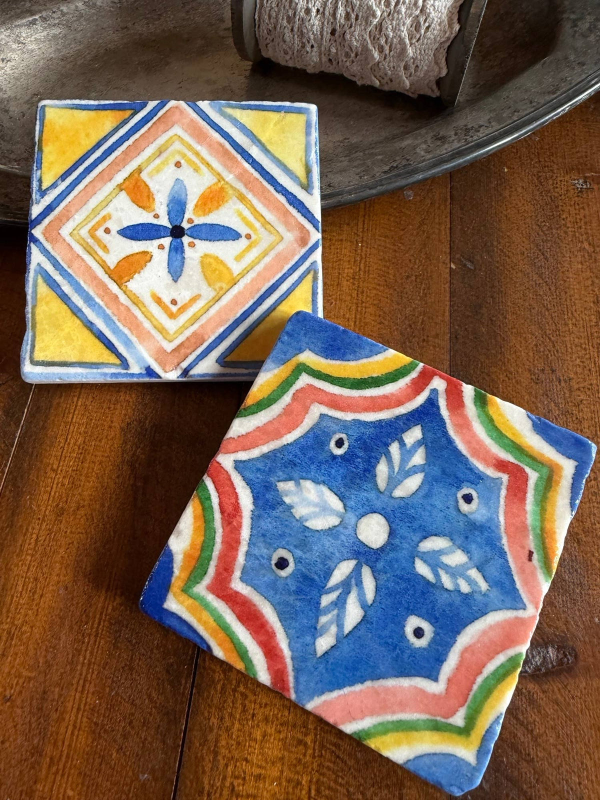 Watercolor Talavera stone coasters