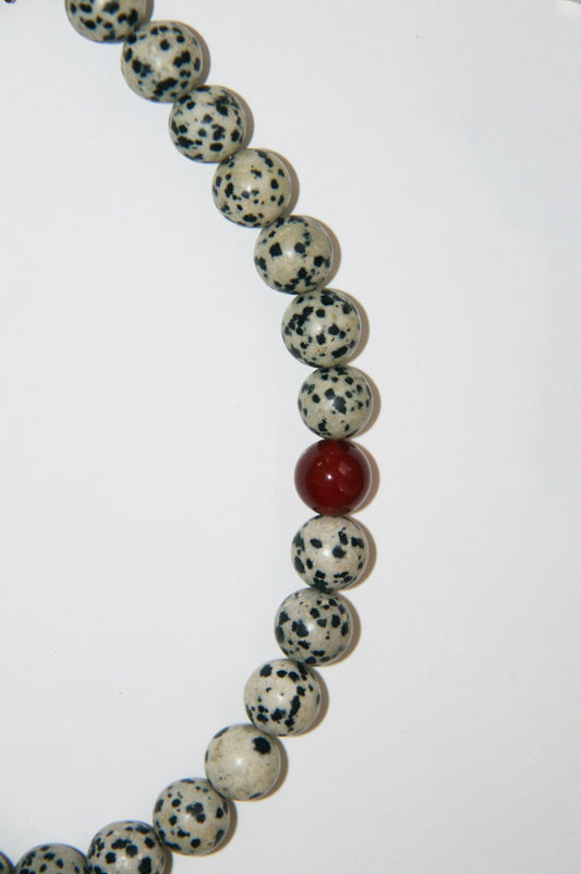 Poppy Dalmatian Jasper and Carnelian Beaded Necklace: 18