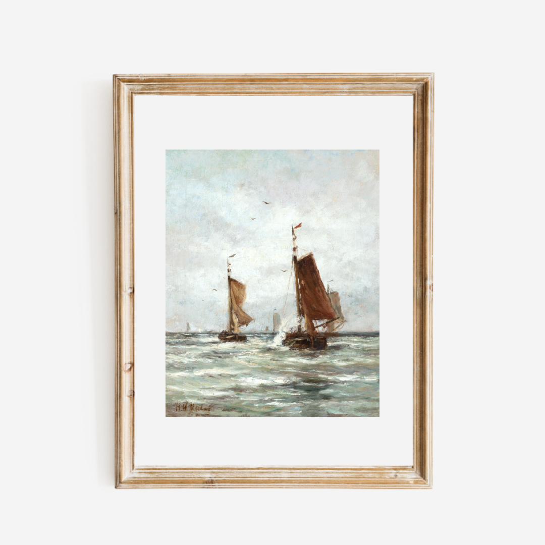 Fishing on the Choppy Sea Antique Art Print
