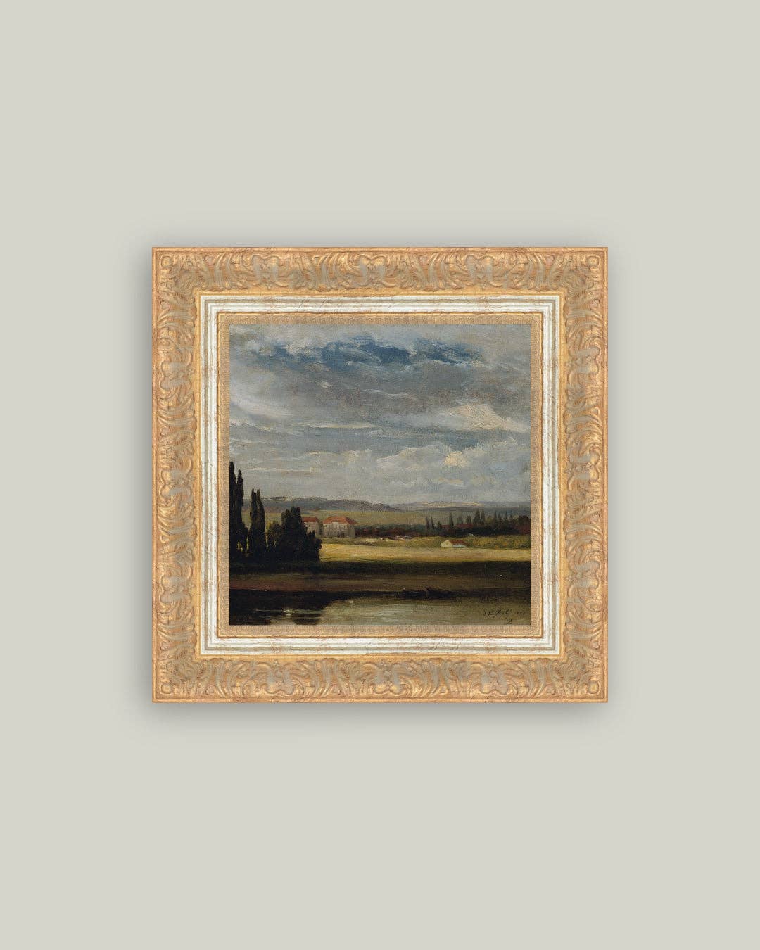 Country Mansion Framed Antique Art