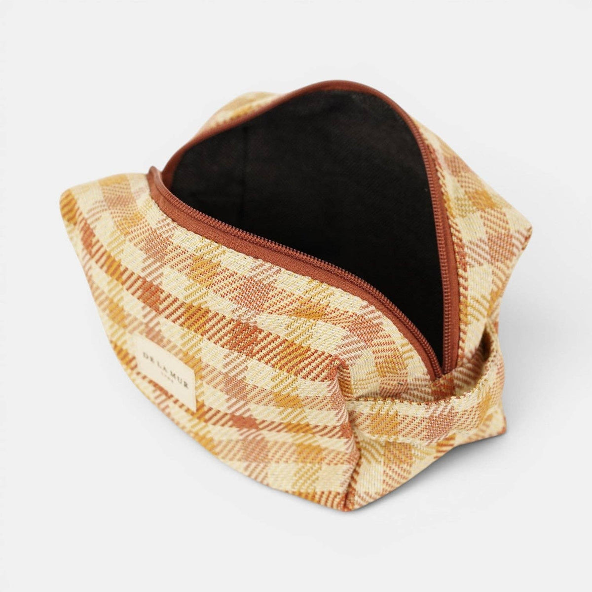 Gingham Jacquard Squared Makeup Bag – Terracotta & Orange (Zia)