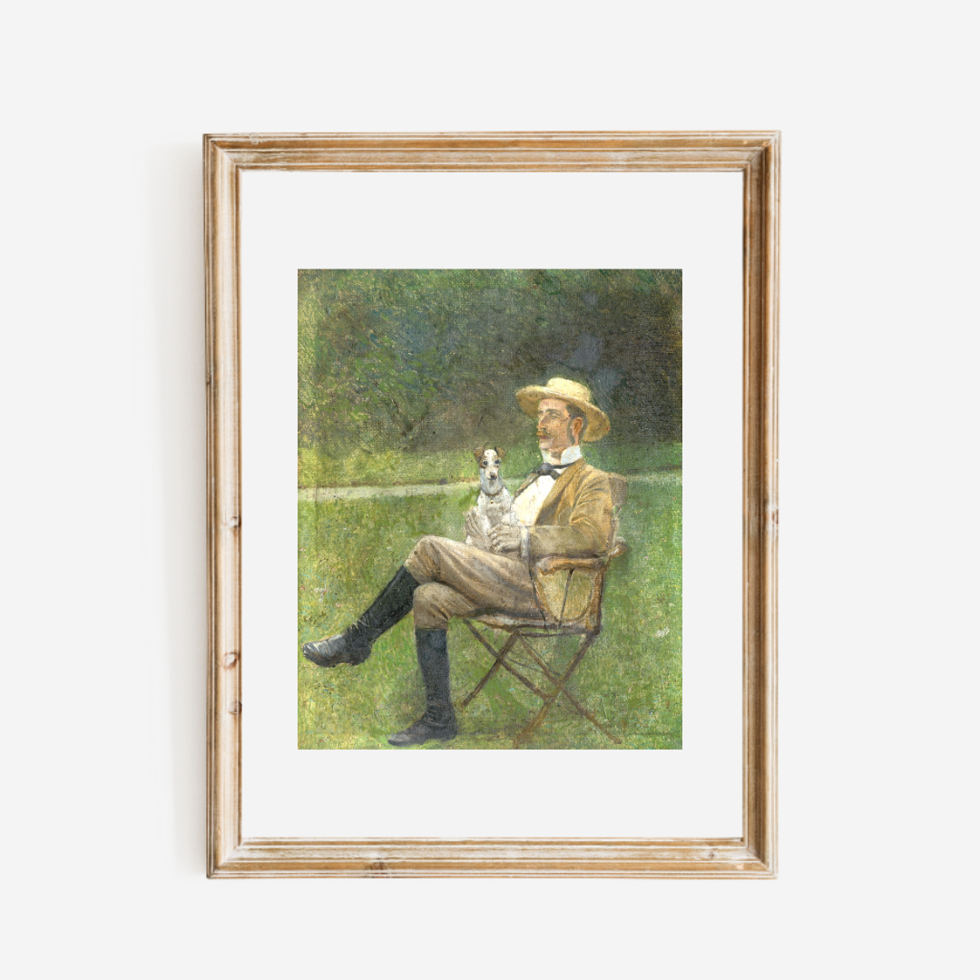 Man with Dog Antique Art Print
