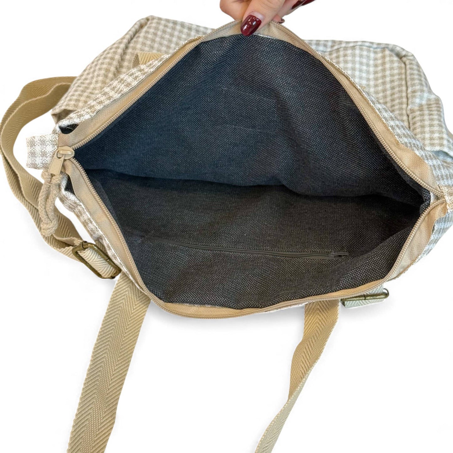 Backpack & Shoulder Bag in Beige Check