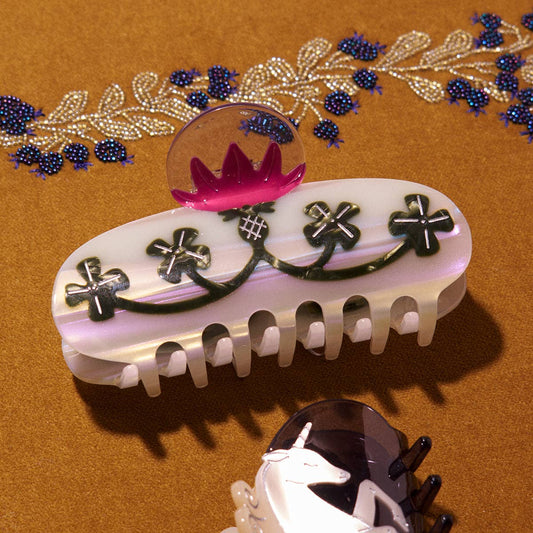 Crimson Red Clover Flower Long Acetate Hair Claw Clip