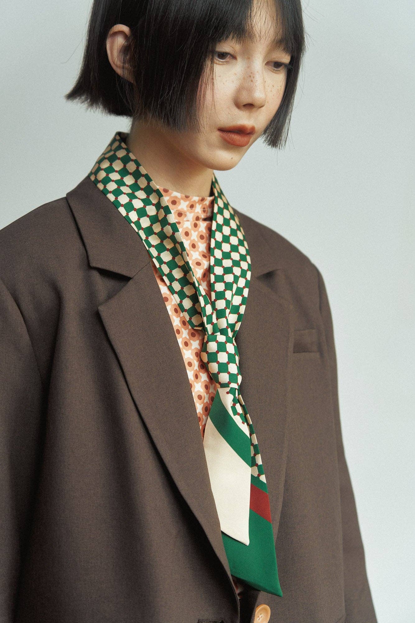 "Checkerboard" Silk Twill Skinny Scarf