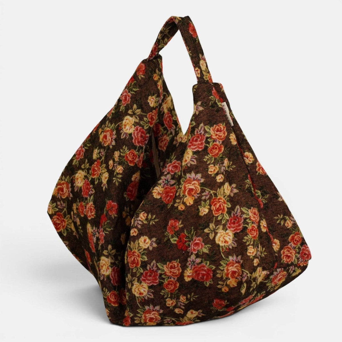 Floral Jacquard Round Shoulder Bag – Brown & Red (Pepi)