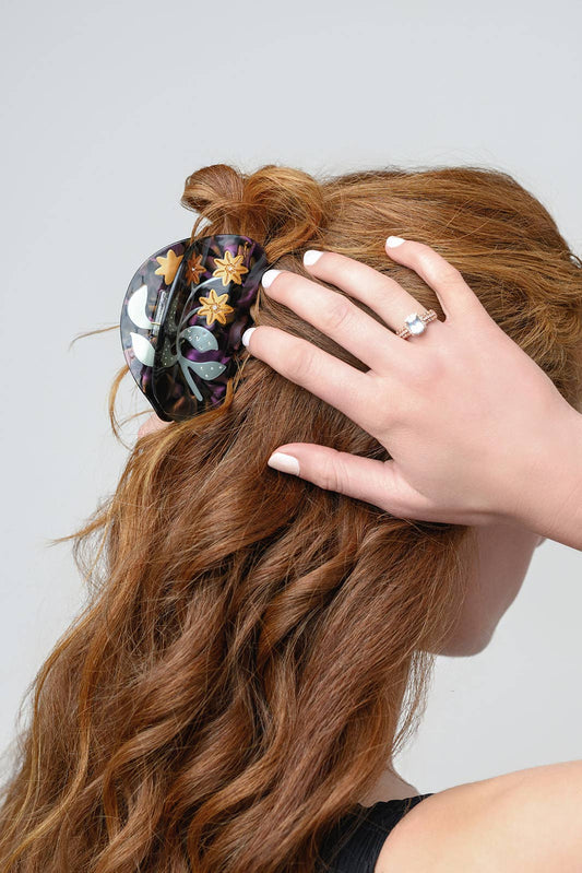 Lady's Mantle Flower Hair Claw in Purple and Gold Acetate