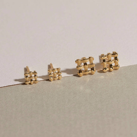 Crosshatch Studs - gold plate: Tiny