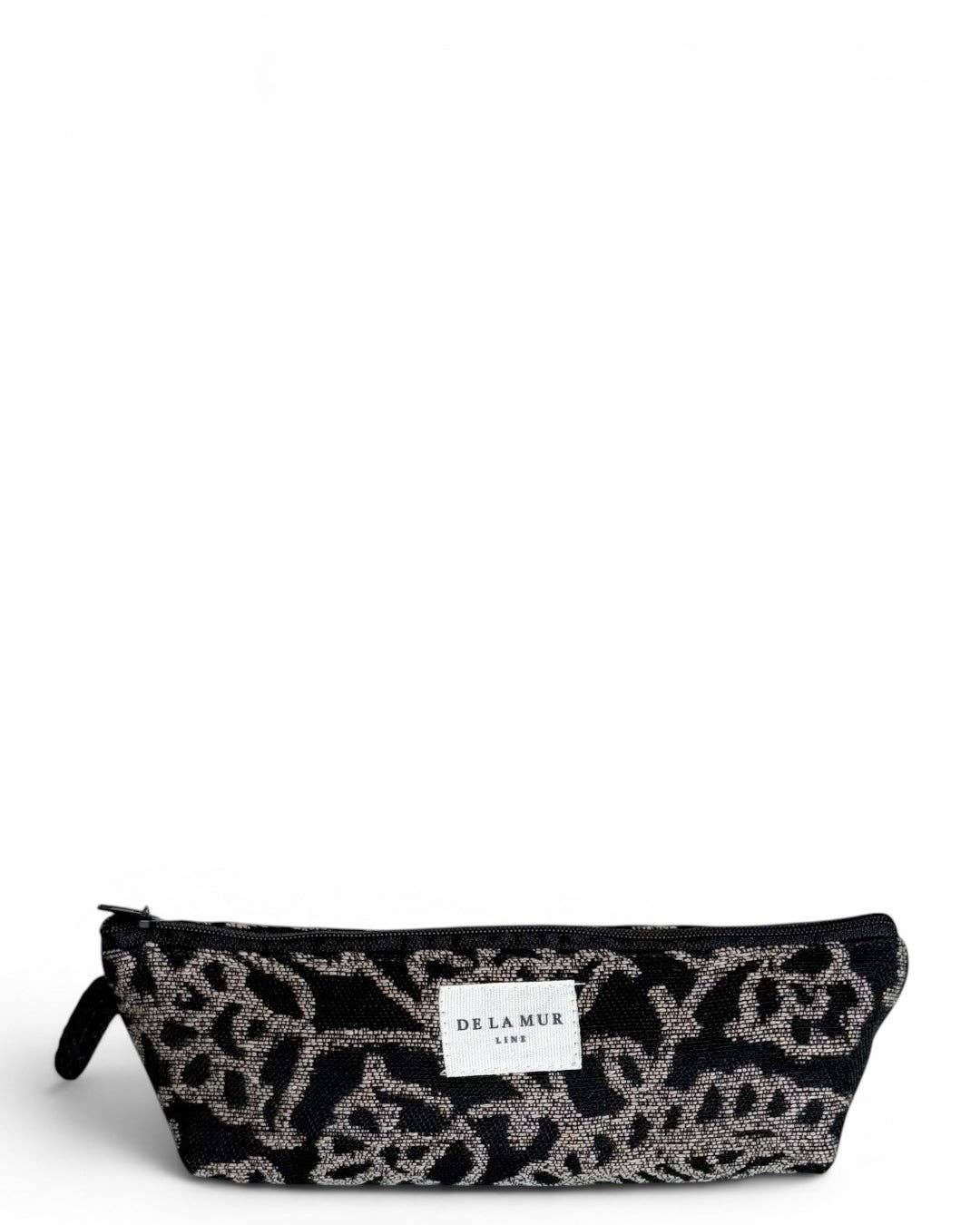 Floral Jacquard Pencil Case – Gray & Black (Teide)