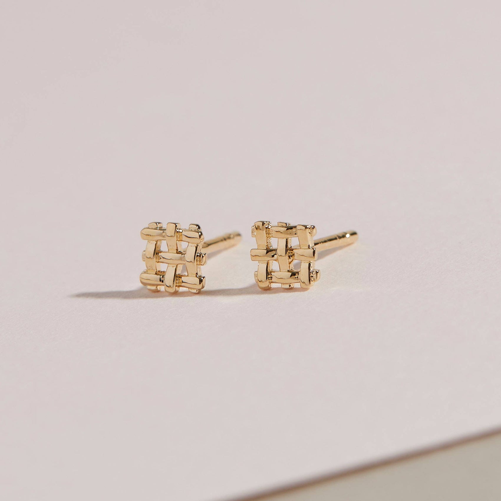 Crosshatch Studs - gold plate: Tiny