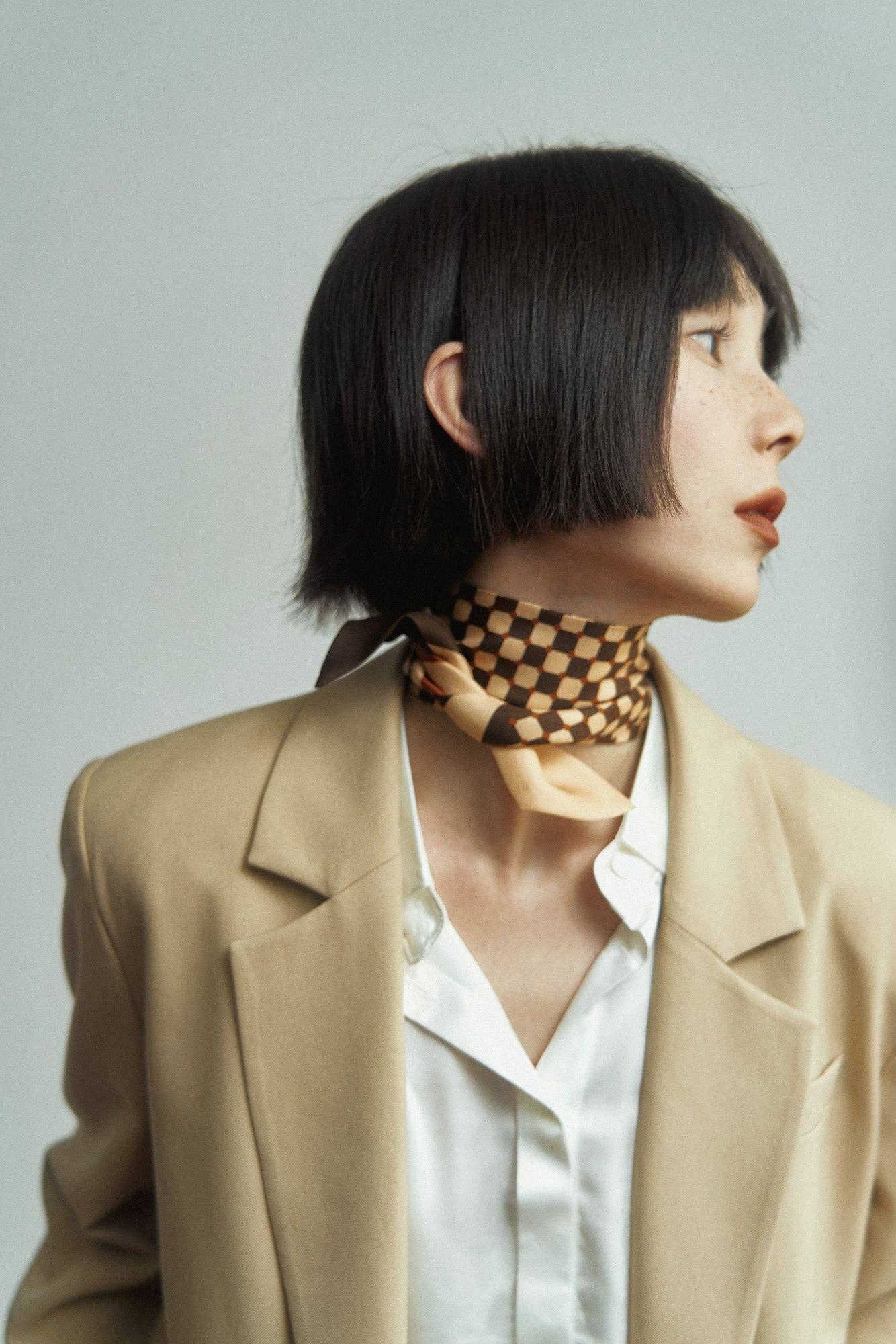"Checkerboard" Silk Twill Skinny Scarf