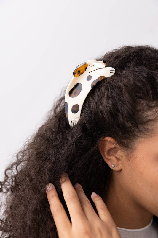 Tortie Puppy Dog Hair Claw in Cream and Tortoise Acetate