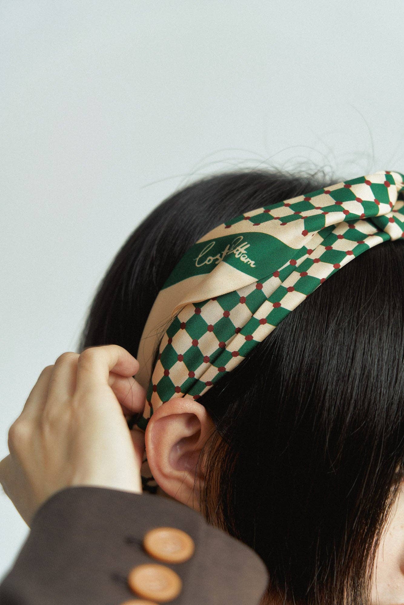 "Checkerboard" Silk Twill Skinny Scarf