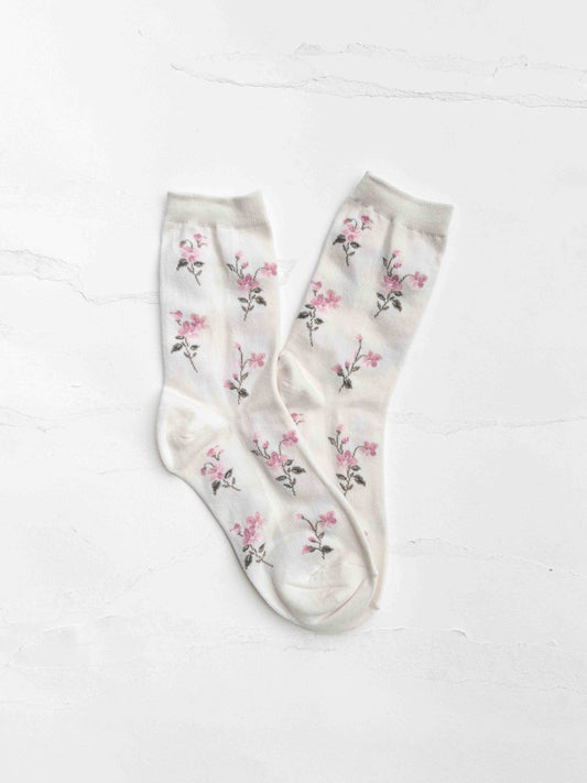 Vintage Floral Cotton Blend Crew Socks