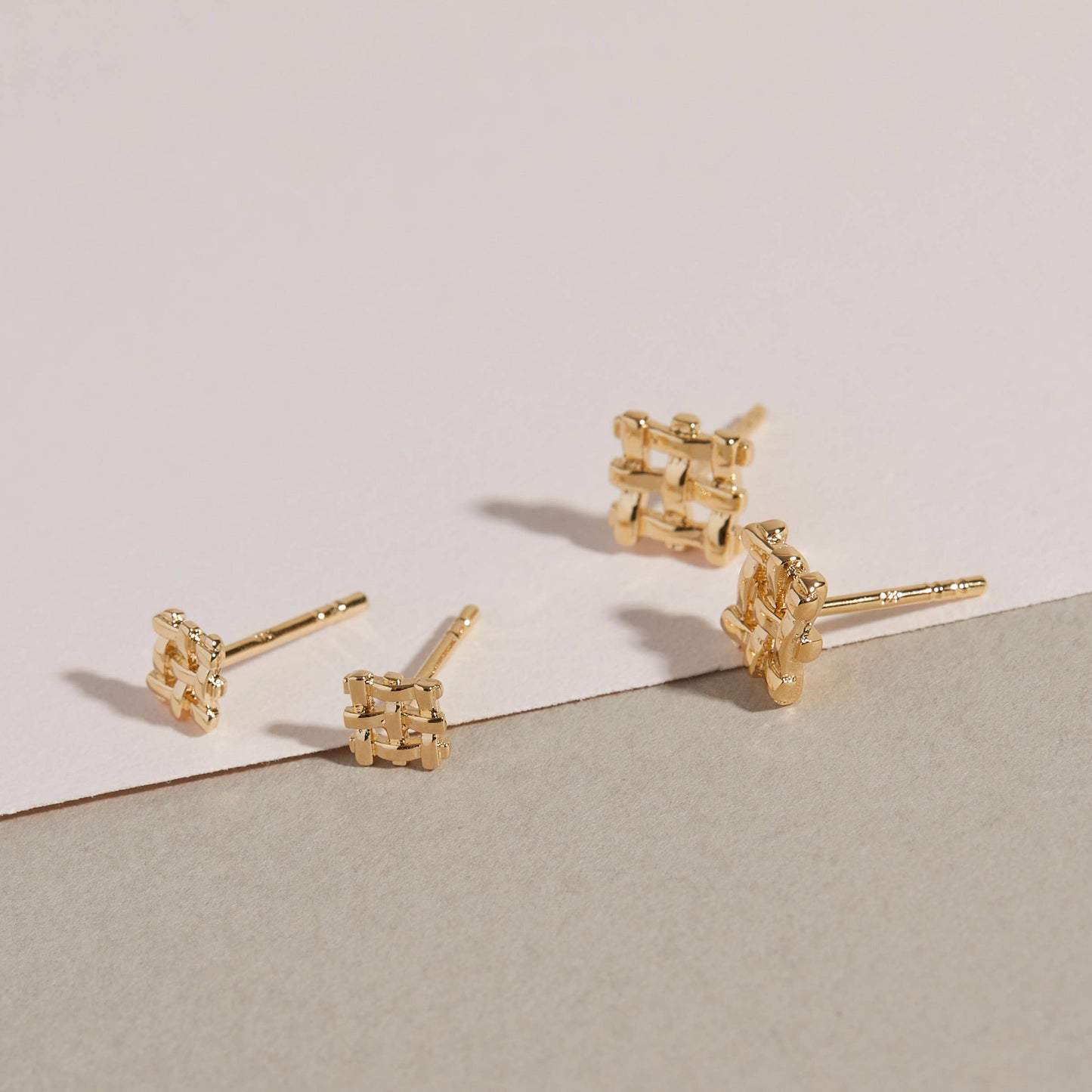 Crosshatch Studs - gold plate: Small