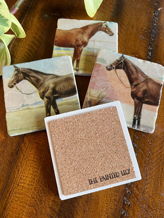 Vintage Horse stone coasters - case of 4