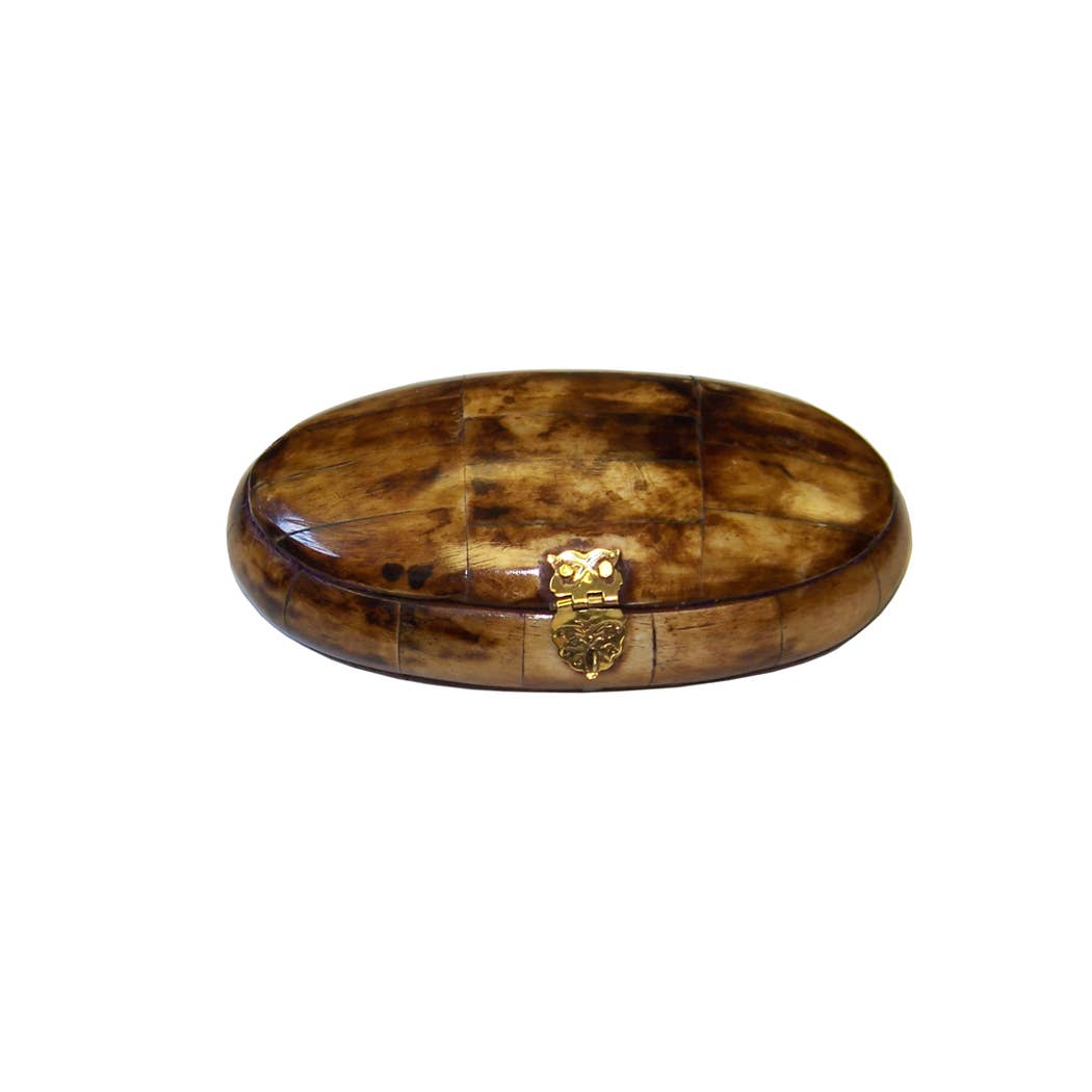 Antiqued Vintage Oval Bone Box | 5-1/2” | Storage box