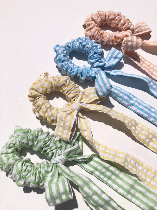 STRIPE BOW SCRUNCHIES: Sky