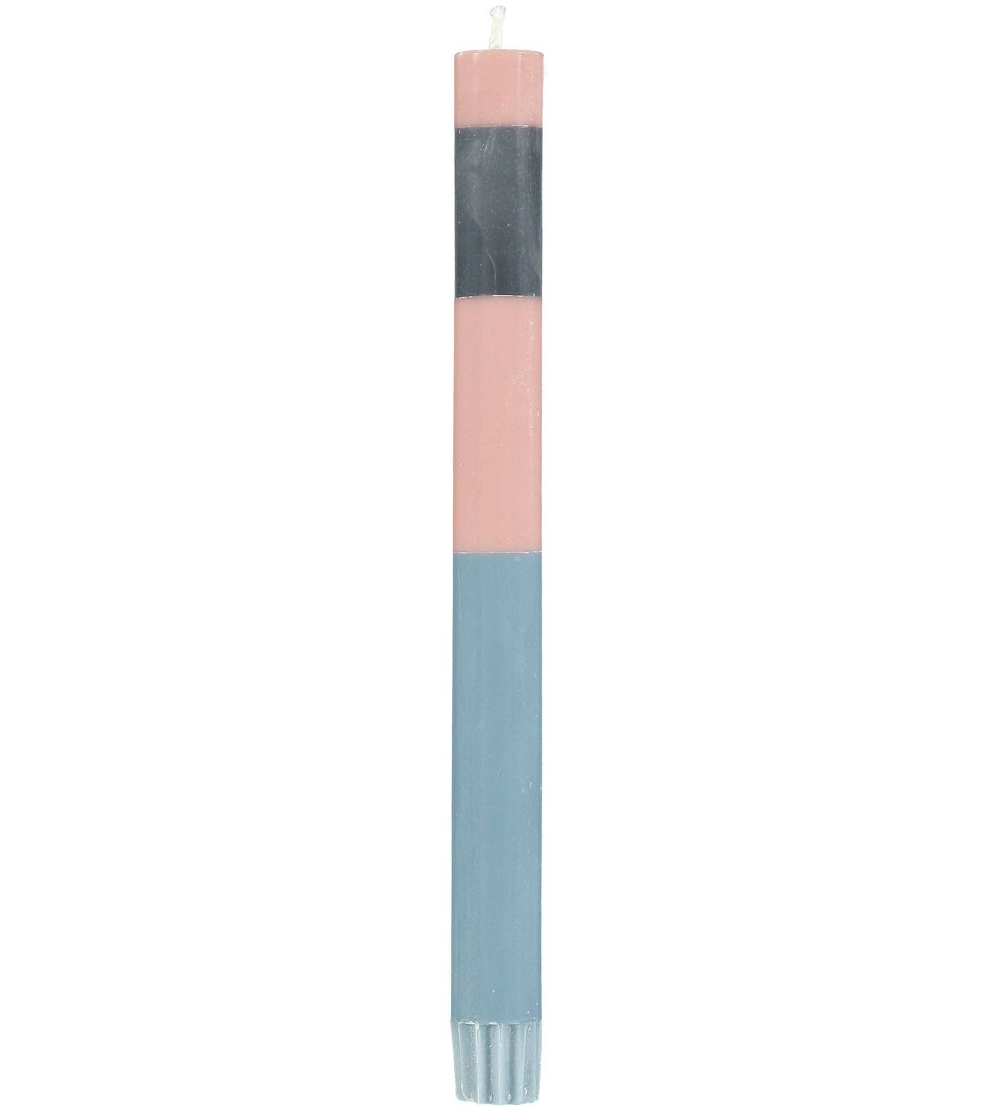 BRITISH COLOUR STANDARD - 25cm / 10'' H ABSTRACT Striped Old Rose, Pompadour & Indigo Eco Dinner Candles, Gift Box of 4