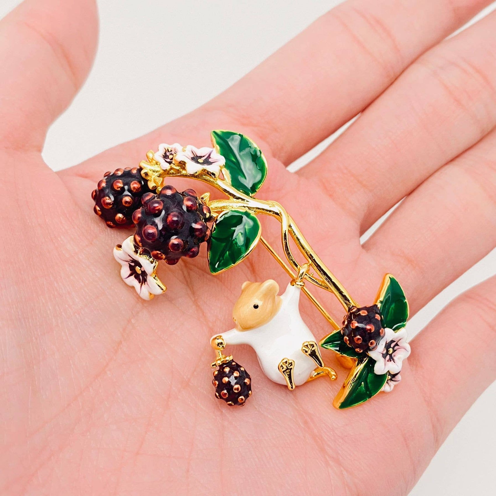 The Chipmunk Picking Raspberries - Enamel Brooch
