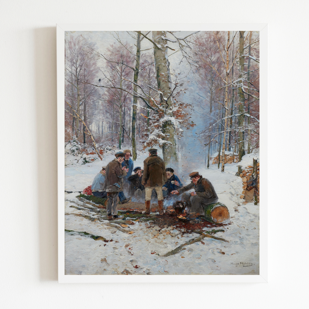 Lumberjack by the Fire Antique Art Print