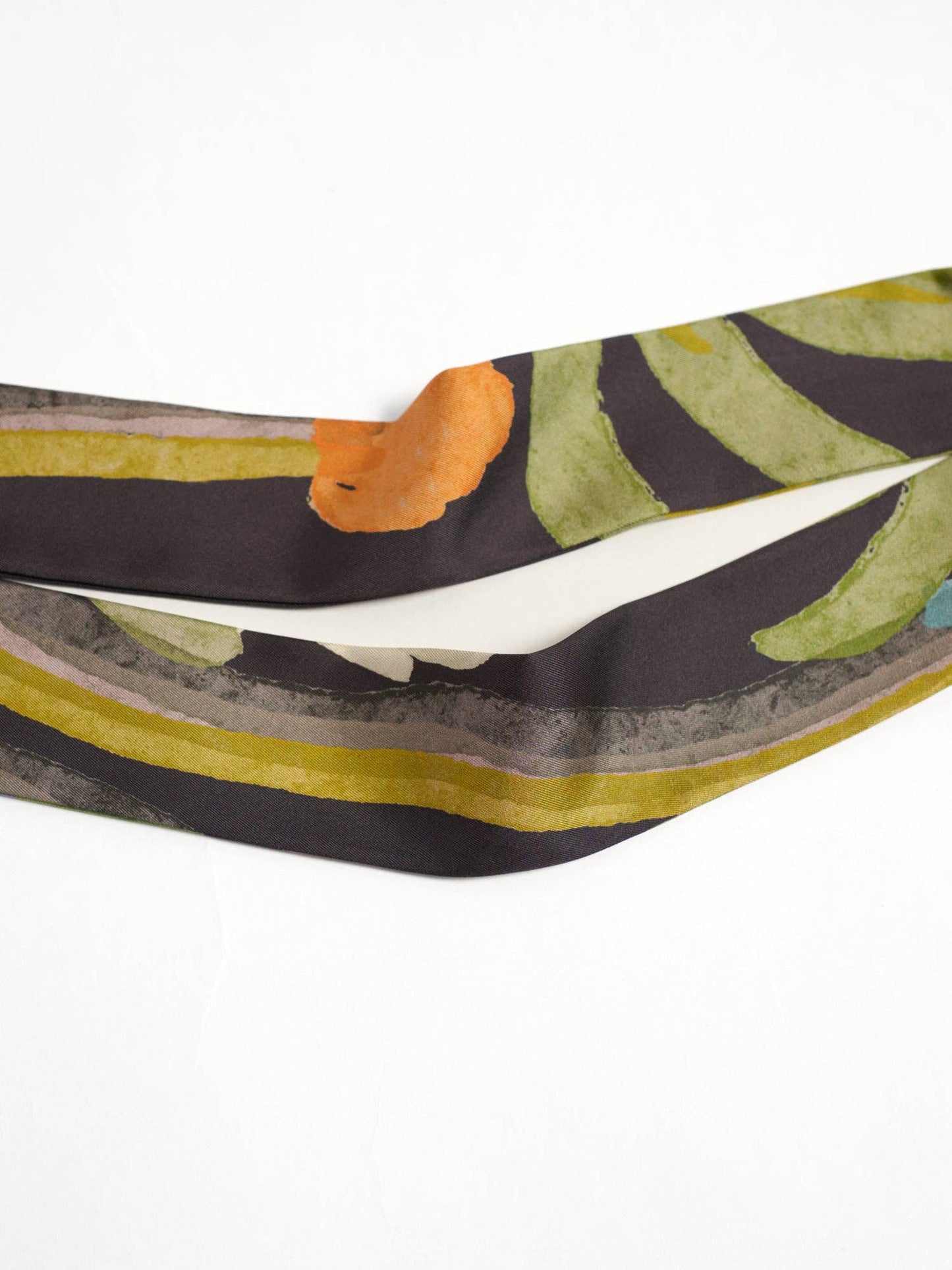 "Ethereal Mirage" Silk Twill Skinny Scarf - Dark Brown