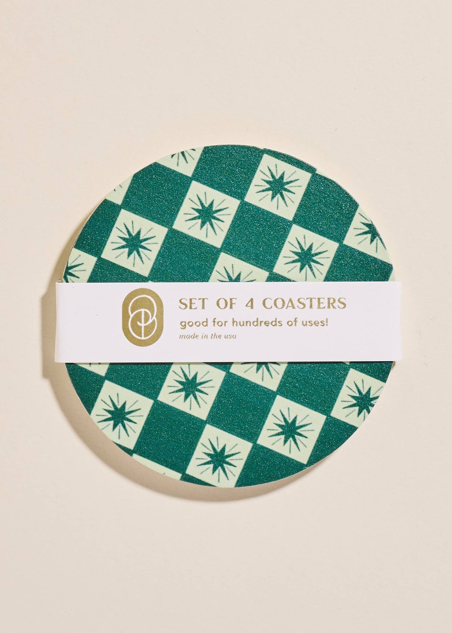 Green Checkered Star Coasters - Set of 4