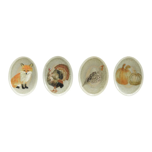 Hand-Painted Stoneware Platter with Animals and Pumpkins