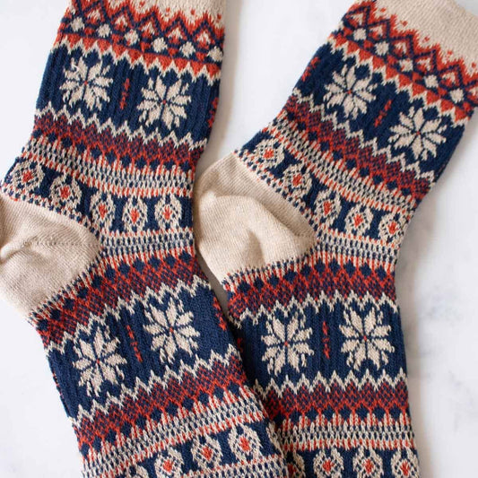 Holiday Snowflakes Casual Socks: Beige