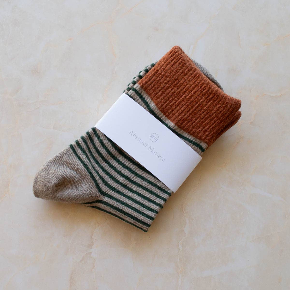 2 Tone Stripe Casual Socks: Rust/Mocha